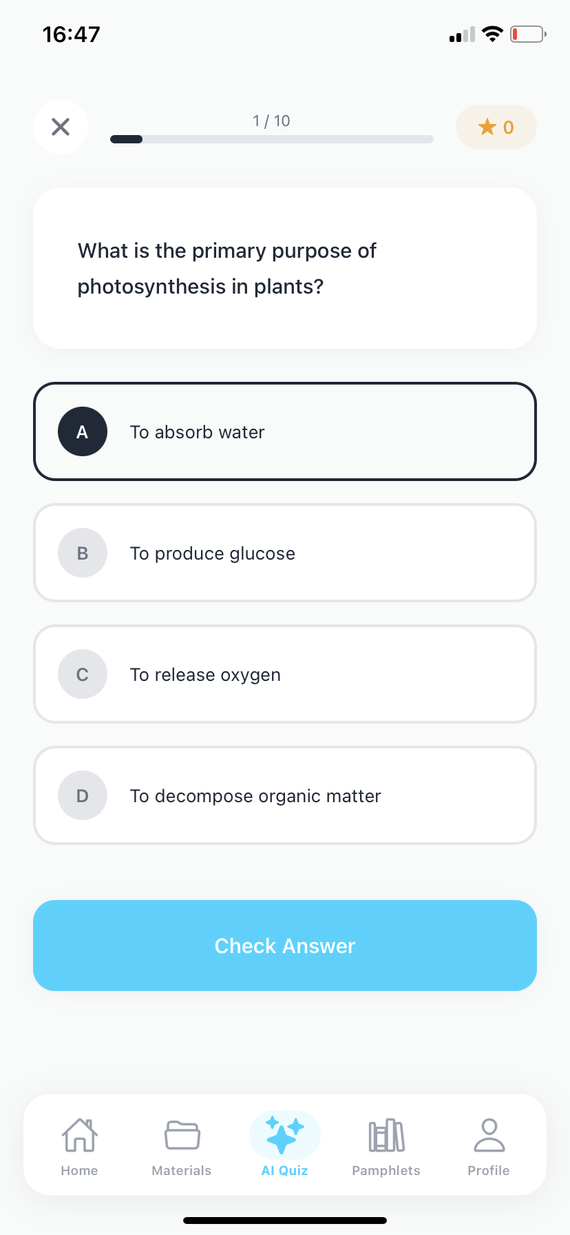 Brain Glow AI Quiz Screen