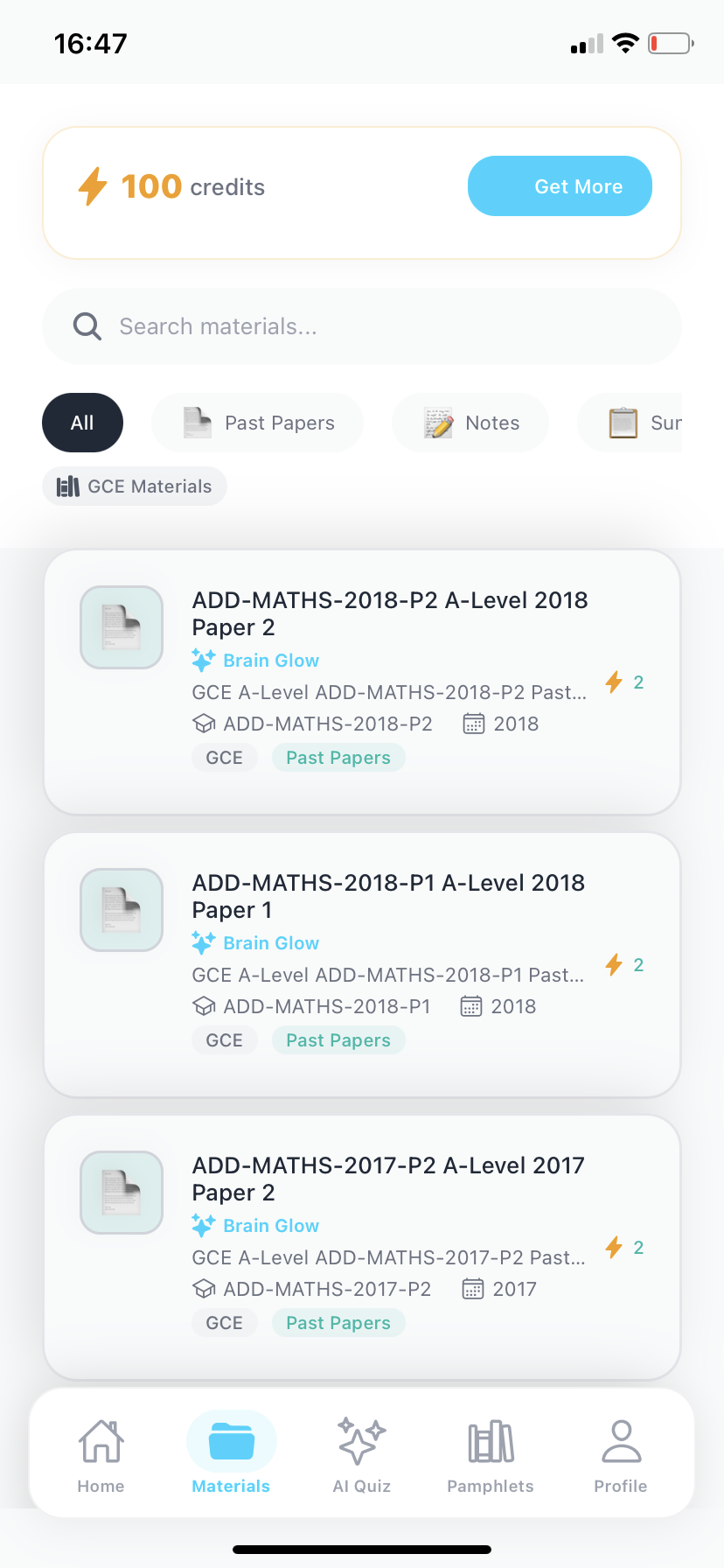 Brain Glow Materials Screen